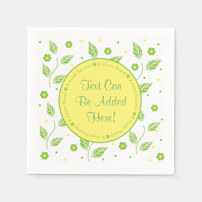Passover Cocktail Napkins "Green/Yellow Leaves" (Front)