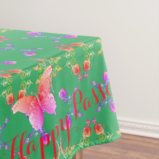 Passover Custom Text Rose ButterflyTablecloth Tablecloth (In Situ)