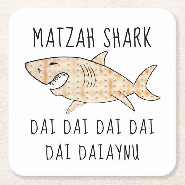 Passover Daiaynu Matzah Shark Square Paper Coaster (Front)