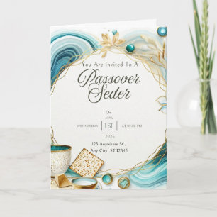 Passover Invitation Card - Agate Blue Gold