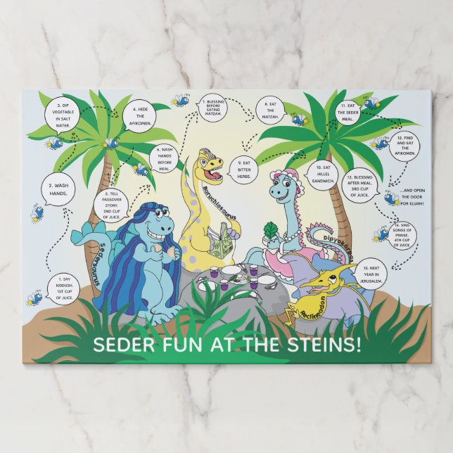 Passover Kid's Tearaway Placemat A Dinosaur Seder (Front)