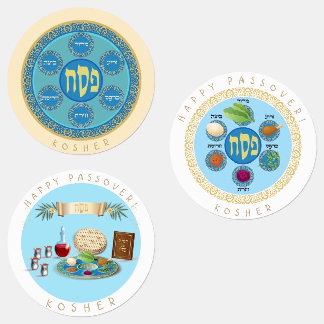 Passover  "KOSHER" Pesah Seder foods six Names Kids' Labels (Group)