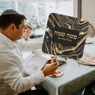 Passover Marble Black and Gold Glitter Square Sticker