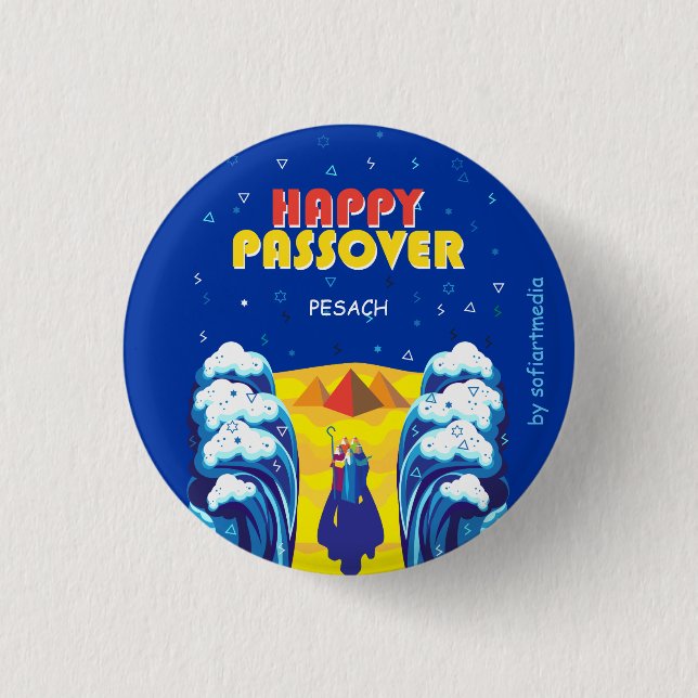 Passover Moses & Israelites' Exodus Pop Art Paint Button (Front)