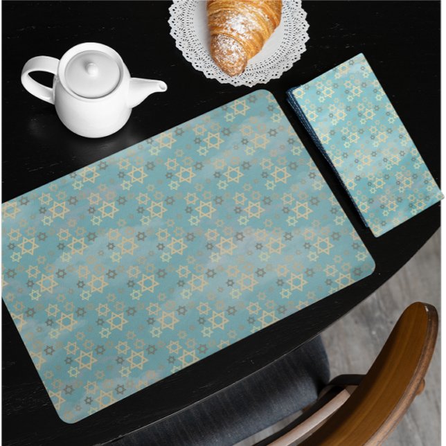 Passover Pale Blue Star of David  Cloth Placemat (Stars of David on a soft blue sky background,)