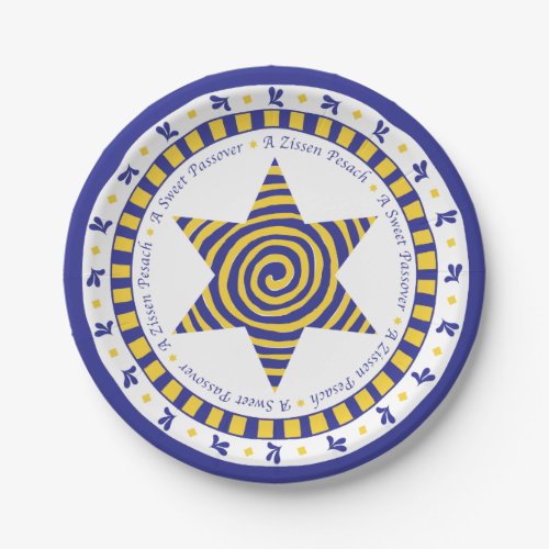 Passover Paper Plate BlueYellow Star Pattern