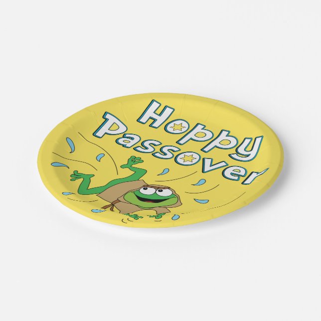 Passover Paper Plates "Hoppy Passover" (Angled)