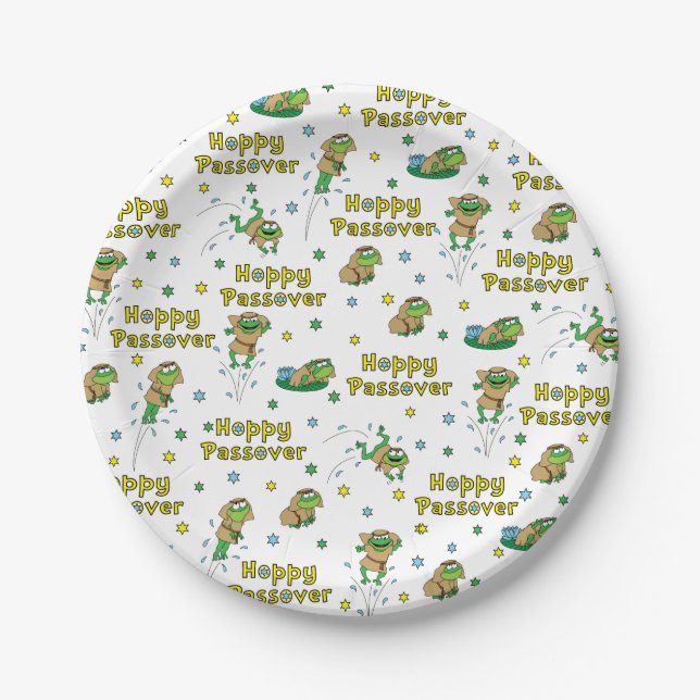 Passover Paper Plates "Hoppy Passover" Pattern (Front)