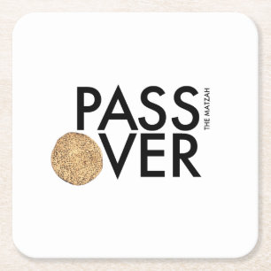 Passover - PASS the matzah OVER - Seder Pesach Square Paper Coaster