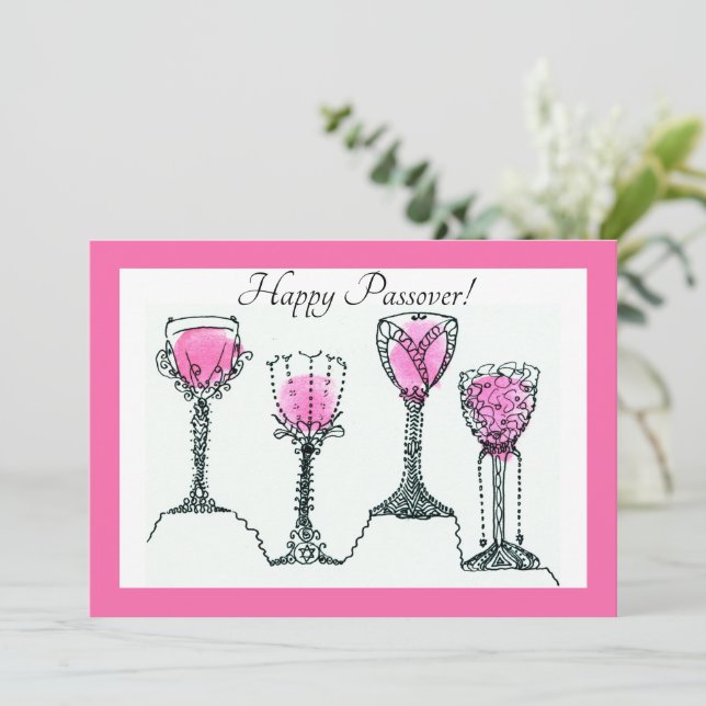 Passover Pesach 4 Cups of Wine Flat Holiday Card (Standing Front)