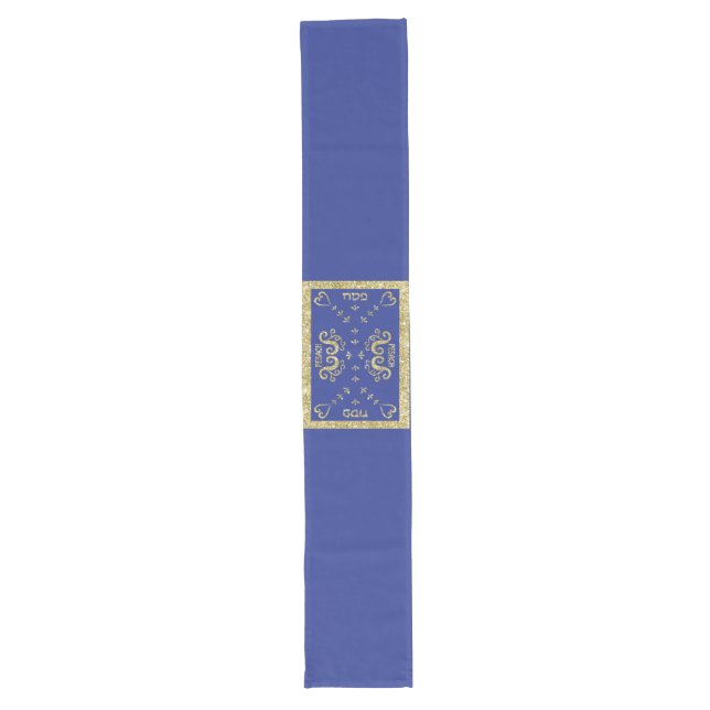 Passover Pesach Blue Large Long Table Runner (Front)