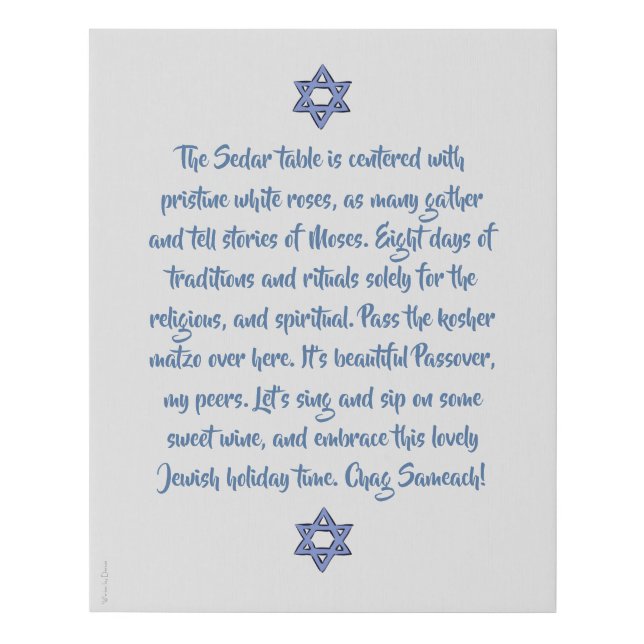Passover Poem On Wrapped Canvas Print (Front)
