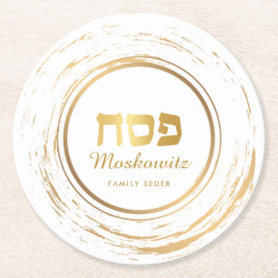 Passover Seder Elegant Modern Gold Swash Round Pap Paper Coaster