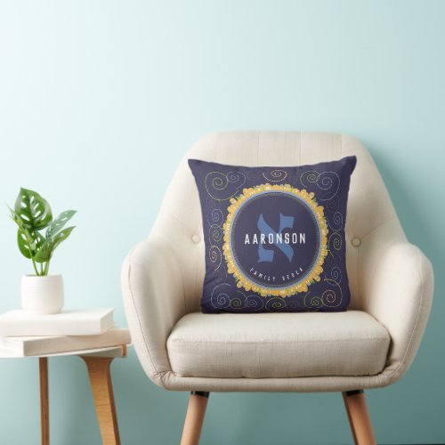 Passover Seder Hebrew Monogram Navy Throw Pillow