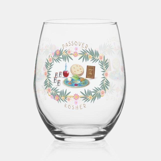 Passover Seder Kosher Pesach Matzah Stemless Wine Glass (Left)