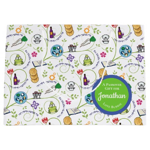 Passover Seder Matza Wine Frogs Colorful Quirky Large Gift Bag