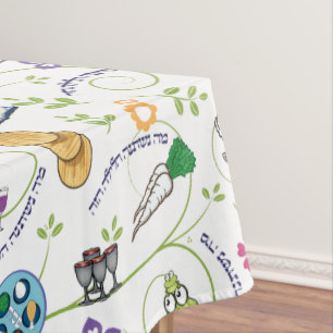Passover Seder Matza Wine Frogs Colorful Quirky Tablecloth