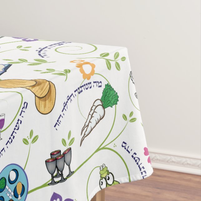 Passover Seder Matza Wine Frogs Colorful Quirky Tablecloth (In Situ)