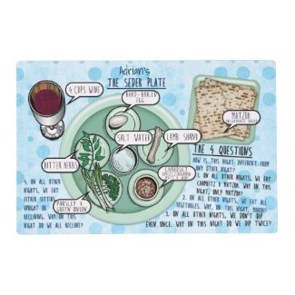 Passover Seder Plate and 4 Questions Personalized Placemat
