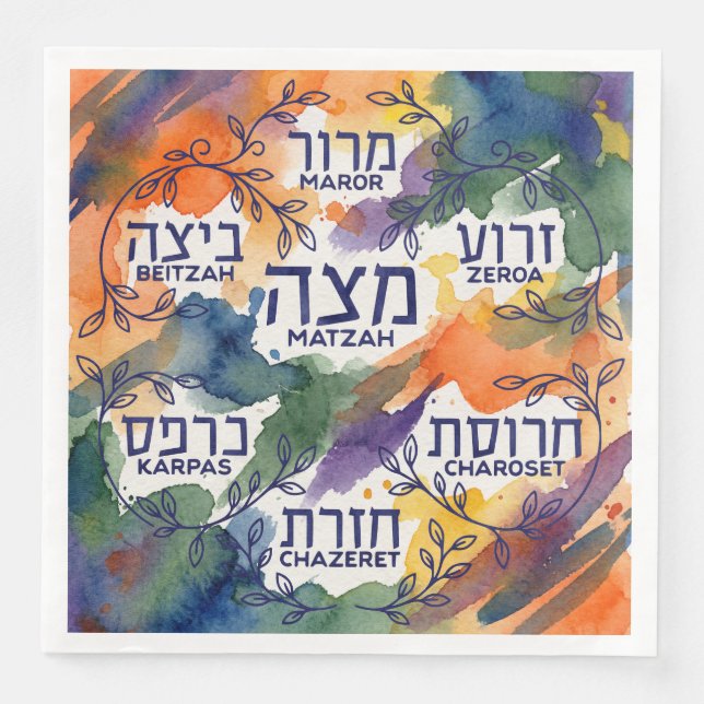 Passover Seder Plate Pesach Table Decor Paper Dinner Napkins (Front)
