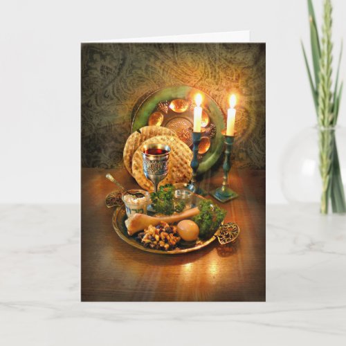 Passover Seder Table Wine  Matzah Card