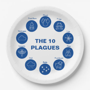 Passover Seder The 10 Plagues Blue and White  Paper Plates