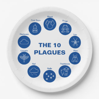 Passover Seder The 10 Plagues Blue and White  Paper Plates