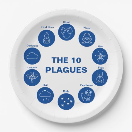 Passover Seder The 10 Plagues Blue And White  Paper Plates
