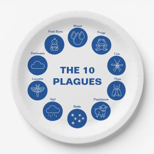 Passover Seder The 10 Plagues Blue and White  Paper Plates