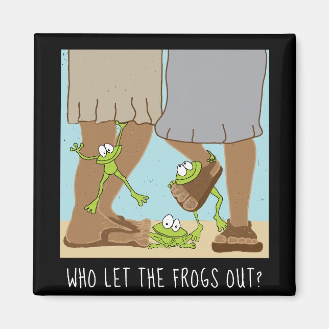 Passover Square Magnet Who let the frogs out Funny (Front)
