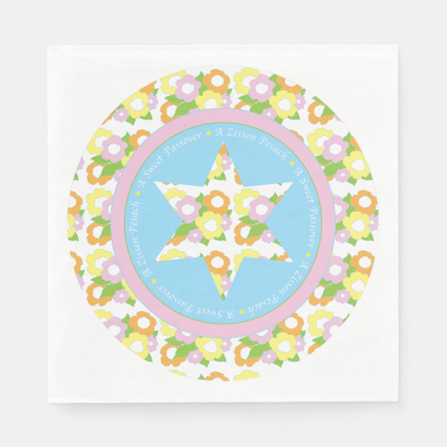 Passover Standard Napkins "Pastel Flowers" Design (Front)