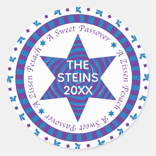 Passover Sticker Circle "Blue/Purple Star" (Front)