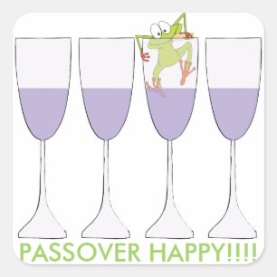 Passover Sticker Square "Wine and Frog"
