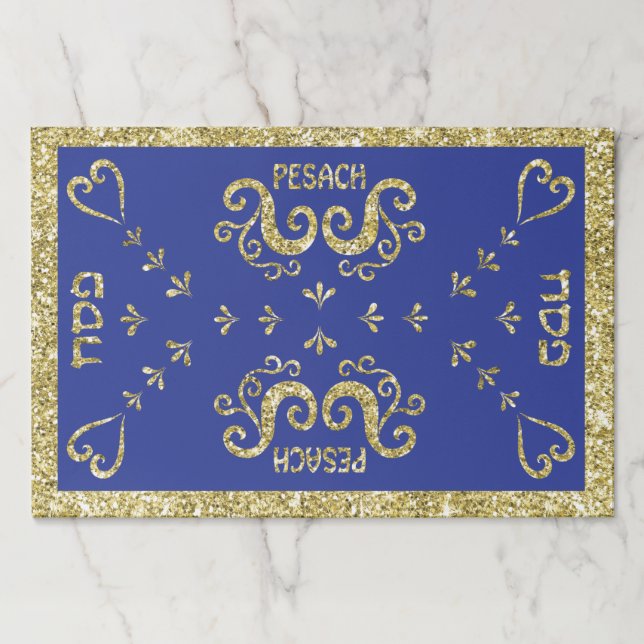 Passover Tearaway Placemat Pad/Blue,Gold Elegant (Front)