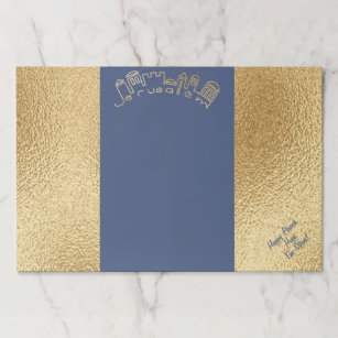 Passover Tearaway Placemat Pad/Blue Gold Jerusalem