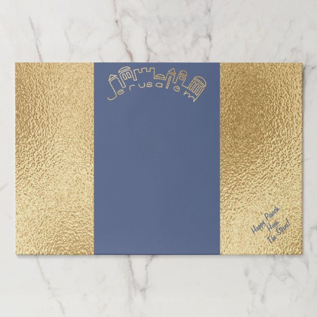 Passover Tearaway Placemat Pad/Blue Gold Jerusalem (Front)
