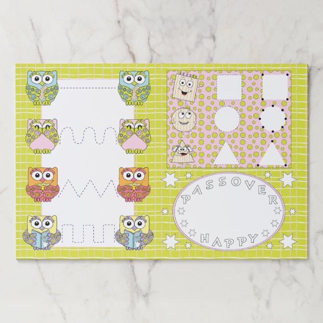 Passover Tearaway Placemat Pad/"Owls Activity" (Front)