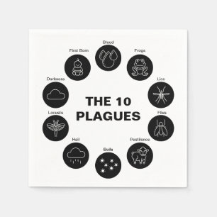 Passover The 10 Plagues Black and White Seder  Napkins