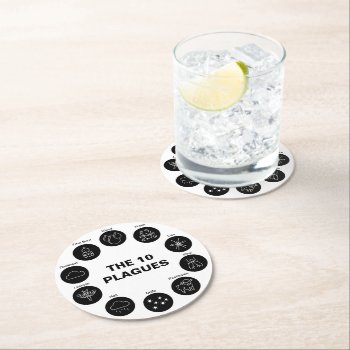 Passover The 10 Plagues Black And White Seder  Round Paper Coaster by Shiksas_Chrismukkah at Zazzle