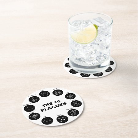 Passover The 10 Plagues Black And White Seder  Round Paper Coaster