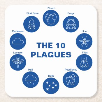 Passover The 10 Plagues Blue And White Sedar Square Paper Coaster by Shiksas_Chrismukkah at Zazzle
