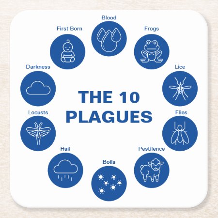 Passover The 10 Plagues Blue And White Sedar Square Paper Coaster
