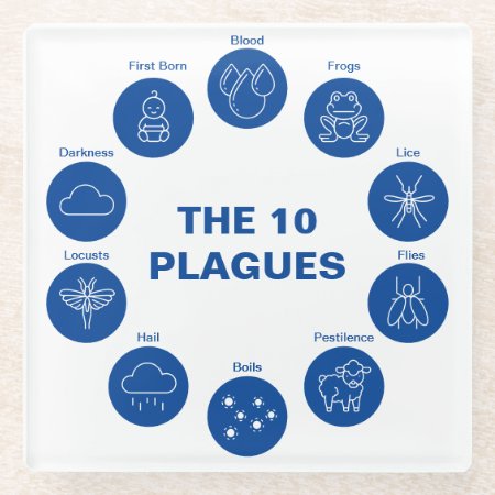Passover The 10 Plagues Blue And White Seder Glass Coaster