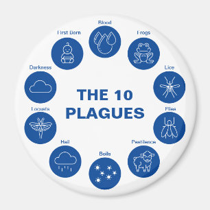 Passover The 10 Plagues Blue and White Seder Magnet
