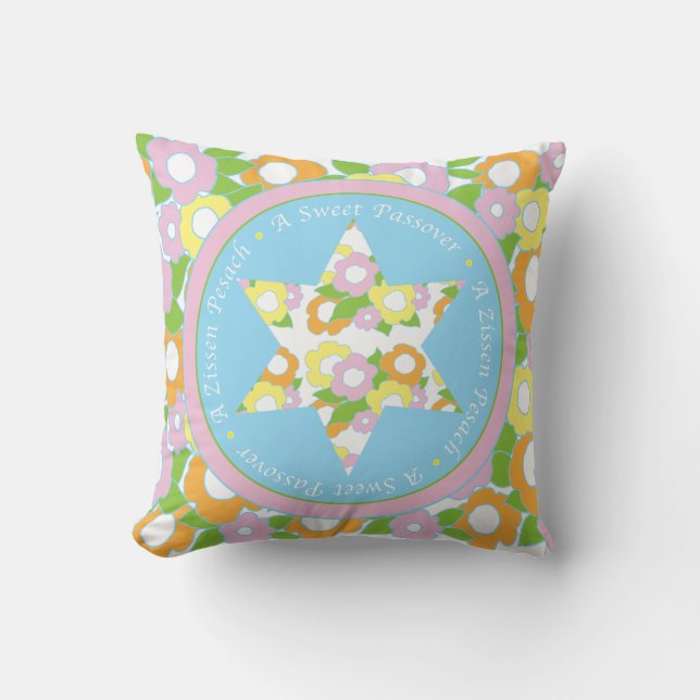Passover Throw Pillow 16"  "Floral Sweet Passover" (Front)