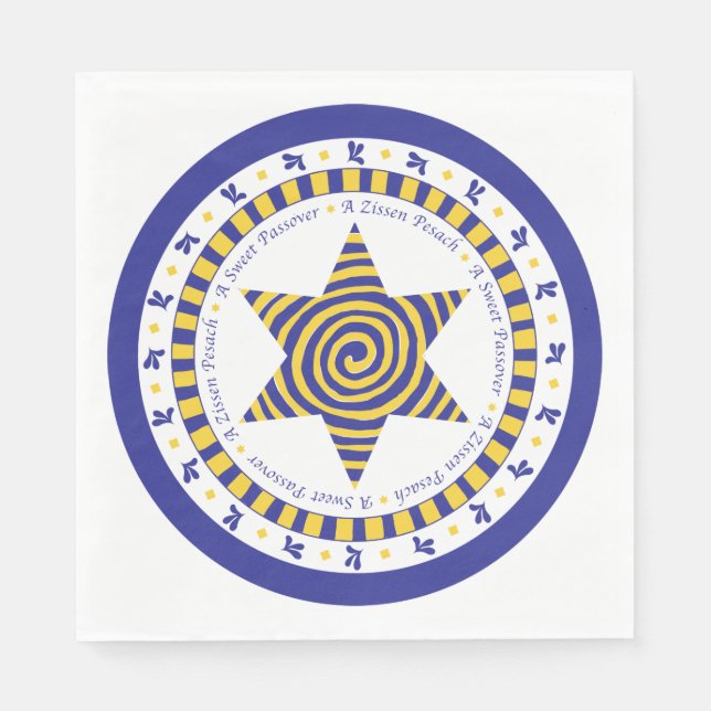 Passover White Standard Napkins "Blue/Yellow Star" (Front)