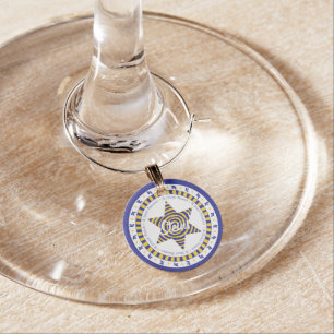 Passover Wine Charm Blue Gold Pinwheel Star David