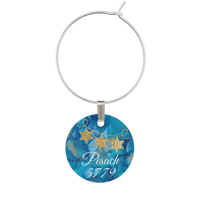 Passover Wine Charm Colorful Blue-Gold Inks (Front)