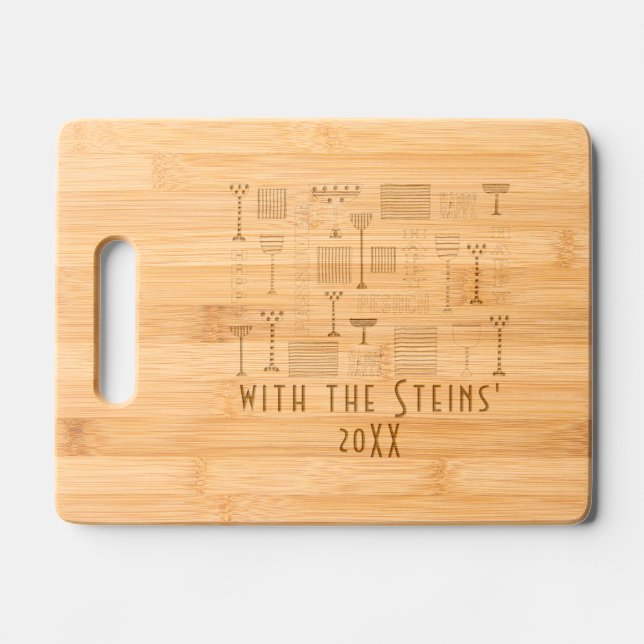 Passover Wine Goblets Engraved Cutting Board (Front)