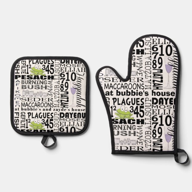 Passover Words Oven Mitt & Pot Holder Set (Front)